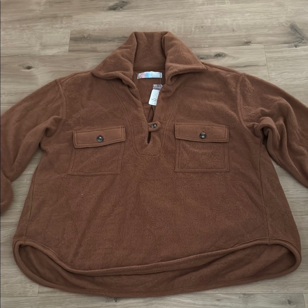 Brown Pullover Fleece with Button Pockets - Free People